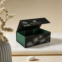 Boîte rigide magnétique personnalisée en une seule pièce, noir et vert foncé, impression CMYK bicolore, finition mate ou brillante pour emballage cadeau