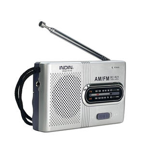 Compact Factory Silver Portable AM FM Two Band Radio with Built In Speaker Lanyard Design Pocket Size Outdoor Home Radio - Product Image 1