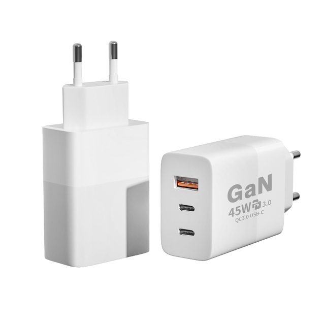Mini GaN Fast Charger 45W, Dual Type-C & USB, PD 3.1/QC3.0, Foldable US Plug