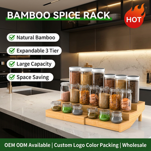 Étagère à Épices en Bambou OEM en Gros, Organisateur de Placard de Cuisine Extensible, Support Empilable, <span class=keywords><strong>Petit</strong></span> Organisateur d'Épices pour Armoire - Product Image 1