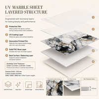 Panneau mural en PVC imperméable à haute brillance MORLENX Smoky Ink Gold Vein UV Marble pour salon, cuisine et murs décoratifs d'hôtel