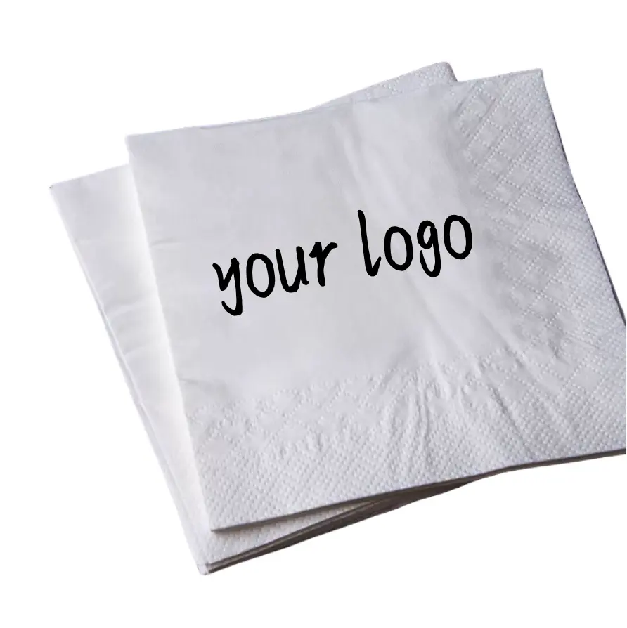 Guardanapo personalizado de papel de seda para casamento, tapete com logotipo de 2/3 camadas para jantar, coquetel e bebidas, estampado branco, fabricantes