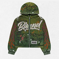 Top Maker Sweat à capuche entièrement zippé personnalisé avec strass, impression sérigraphiée, effet délavé soleil et usé, OEM, marque privée, short de survêtement