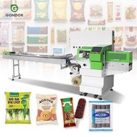 Automatische machine voor het verpakken van plastic servetten, groenten, borstels, kussens en zeep.