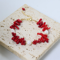 Perle d'eau douce naturelle Bracelet de perles de pierre de corail rouge Bijoux de luxe pour femmes coréennes Cadeaux pour femmes et filles GB1123