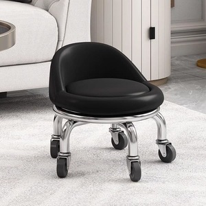 <b>Roller</b> Stool With Wheels Black Seat Chrome Frame For Home Cleaning And Shoe Changing - Product Image 1