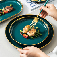 Ensemble d'assiettes vertes de luxe, pour salade, bol, soupe, assiettes en céramique, vaisselle, pour Restaurant, hôtel