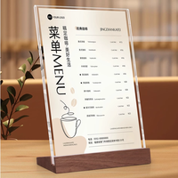 Support de menu publicitaire personnalisé en acrylique pour restauration rapide, présentoir mince pour hôtels, support d'affiche de restaurant A3/A4 avec base en bois