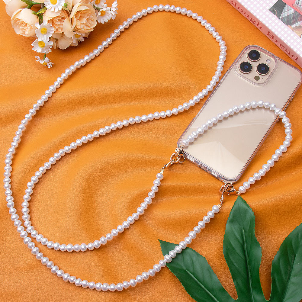 Cáscara del teléfono móvil + cadena larga de la Perla del gancho rotatorio