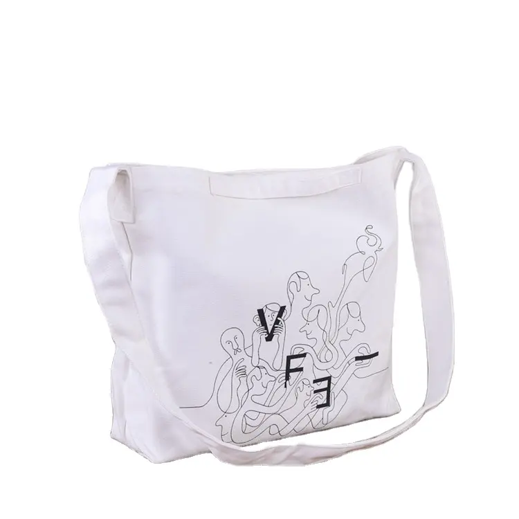 Hot Sale Durable Plain Cloth Bag Student Large Crossbody Canvas Book Shoulder Bag With Custom Printed Logo