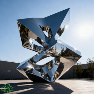 Senzhao - Espejo Geométrico Grande de Diseño Artístico, Escultura Moderna de Metal de Acero Inoxidable Pulido - Product Image 3