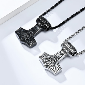 Retro Nordic Style Viking Thor's Hammer Steel Necklace Unisex Everyday Wear Geometric Pendant <b>Cross</b> Pattern - Product Image 2