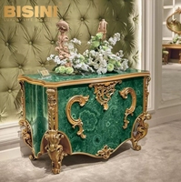 Coûteux Italie Style Royal Villa Château À La Main En Bois Sculpté Précieux Vert Malachite À Côté Table Chambre Ensemble Table De Chevet