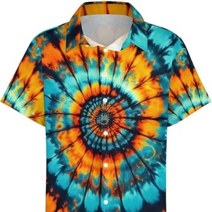 Chemise à manches courtes à col montant, motif totem arc-en-ciel psychédélique mystérieux hawaïen, tie-dye, avec poche à revers, logo personnalisé, ODM - Product Image 3