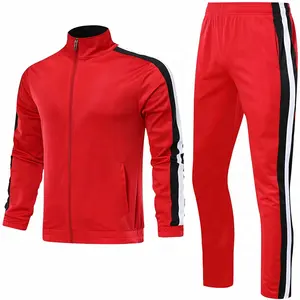 红色绿色足球球衣长袖俱乐部球队足球运动服批发热身夹克和裤子
