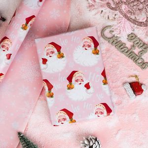 Pink Santa <b>Wrapping</b> <b>Paper</b> Reversible Vintage Design Snowflakes Christmas Gift Craft 46.8 Square Feet Recyclable - Product Image 5