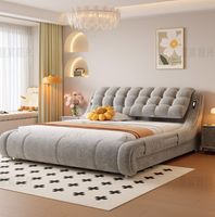 Französisches Modernes Luxus-Schlafzimmer-Lederbett im Creme-Stil, Minimalistisches Queensize-Bett mit Stauraum, Gepolstertes Hochzeitsbett