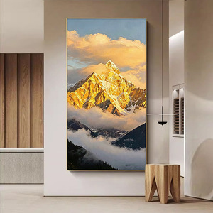 Landscape <b>Painting</b> Mountain River Scene Metal <b>Frame</b> 3D Visual Effect Hand Drawn Oil Art <b>For</b> Entrance Hall Living Room Corridor - Product Image 3