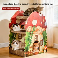 Direct usine, Lit pour chat multi-niveaux en forme de champignon, design cartoon, semi-fermé, avec structure d'escalade et griffoir, mobilier pour animaux en carton