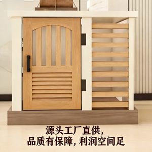 Cross-<b>border</b> design source factory direct supply solid wood dog cage with wooden <b>fence</b> and wheels pet kennel dog cage - Product Image 4