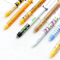 Stylo effaçable en bambou bicolore à pression latérale avec motif d'animaux de dessin animé (tigre, abeille, oreilles) pour le bureau et l'école