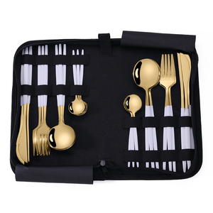 Ensemble de <span class=keywords><strong>Couverts</strong></span> de Voyage de Luxe LEHAO en Acier Inoxydable Doré, Moderne et Personnalisé, avec Fourchette, Couteau et Cuillère, Finition Poli Miroir, avec <span class=keywords><strong>Pochette</strong></span> de Rangement, pour la Rentrée Scolaire - Product Image 1