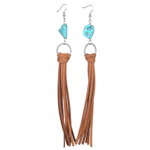 Boho เครื่องประดับตะวันตกสไตล์วินเทจย้อนยุคต่างหูจี้เทอร์ควอยซ์พู่ยาวเป็นของขวัญสำหรับผู้หญิง - Product Image 1