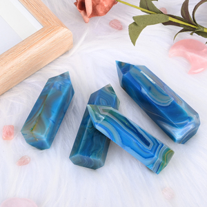 Vente en gros de pierres précieuses naturelles de guérison, agate bleue rayée, pointe de cristal en forme de tour pour la décoration - Product Image 4