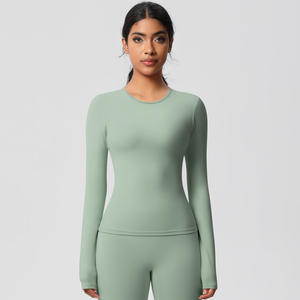 Ad alta intensità sport da corsa a manica lunga Top Slim Fit collo a malapena-là <span class=keywords><strong>Yoga</strong></span> Fitness <span class=keywords><strong>abbigliamento</strong></span> a maniche lunghe Top <span class=keywords><strong>Yoga</strong></span> da donna - Product Image 1