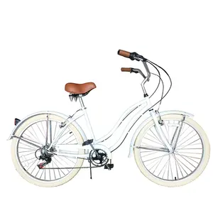 Neumático blanco de 26 "para mujeres adultas 7 velocidades Shimano Lady City CE USA Hi-Ten marco de acero CPSC Beach Cruiser bicicleta