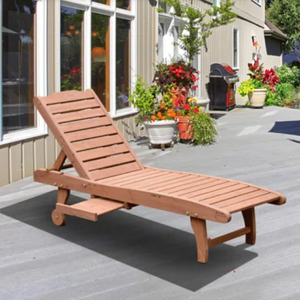 Combohome Tumbona de Madera de Abeto para Exteriores con Bandeja Extraíble, Silla de Piscina de Madera Maciza Ajustable para Jardín y Playa - Product Image 2