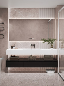 Customized light luxury rock slab integrated ceramic basin intelligent lighting <b>mirror</b> <b>wall</b> mounted bathroom cabinet - Product Image 5
