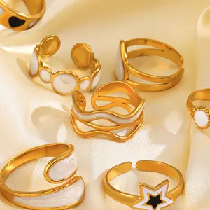 Yiwu DAICY18k gold plated fashion wholesale white star drip heart beautiful stainless steel women fine jewelry ring