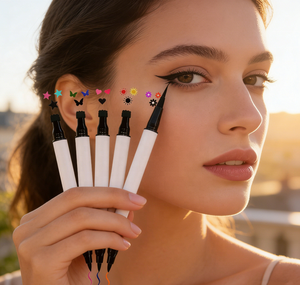 Private Label Mond/Schmetterling/Knospen/Fledermaus Stempel-Eyeliner <span class=keywords><strong>2</strong></span>-in-1 Design Wasserfest Ölfrei Doppelkopf Schnelltrocknender Eyeliner-Stempel - Product Image 1