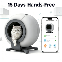 Bac à litière automatique intelligent pour chats LeLo Pets avec nettoyage activé par induction, sécurité anti-pincement, capacité de 65 L, design rond