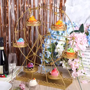 Suporte de bolo giratório, 8 copos de metal giratório para roda de ferris suporte de sobremesa exibição aniversário casamento decoração suprimentos para festa