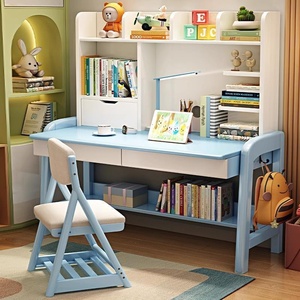 Escritorio de Madera Maciza con Altura Ajustable y Estantería Integrada para el <span class=keywords><strong>Estudio</strong></span> de Niños, Estudiantes de Primaria y Secundaria, Escritorio para Computadora en Casa - Product Image 6