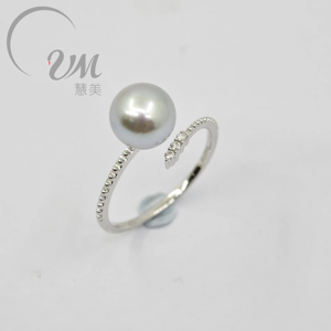 แหวนทอง18K แบบเปิดพร้อมแหวนพลอยฝังไข่มุกและเพชรสไตล์คลาสสิก - Product Image 1