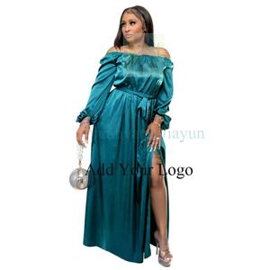 Chic <span class=keywords><strong>Curvy</strong></span> Elegant Outfits Vestidos de fiesta Maxi para mujer Manga con abertura lateral Cintura con cinturón Elegante vestido de fiesta de satén - Product Image 2