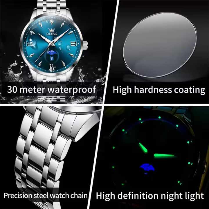 OLEVS-Montre à quartz en acier inoxydable pour homme, bracelet de luxe, design simple, marque originale, nouvelle collection 3646