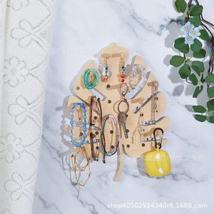 Expositor de joyería con forma de hoja de madera con clavijas para almacenamiento de collares y pulseras, organizador de escritorio, Material de madera natural - Product Image 3
