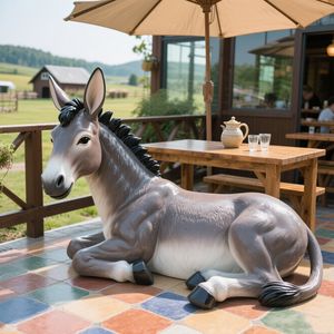 庭の芝生の屋外中庭の風景のためのFRPロバの彫刻耐久性のある耐候性のある生命のような動物の装飾像 - Product Image 5