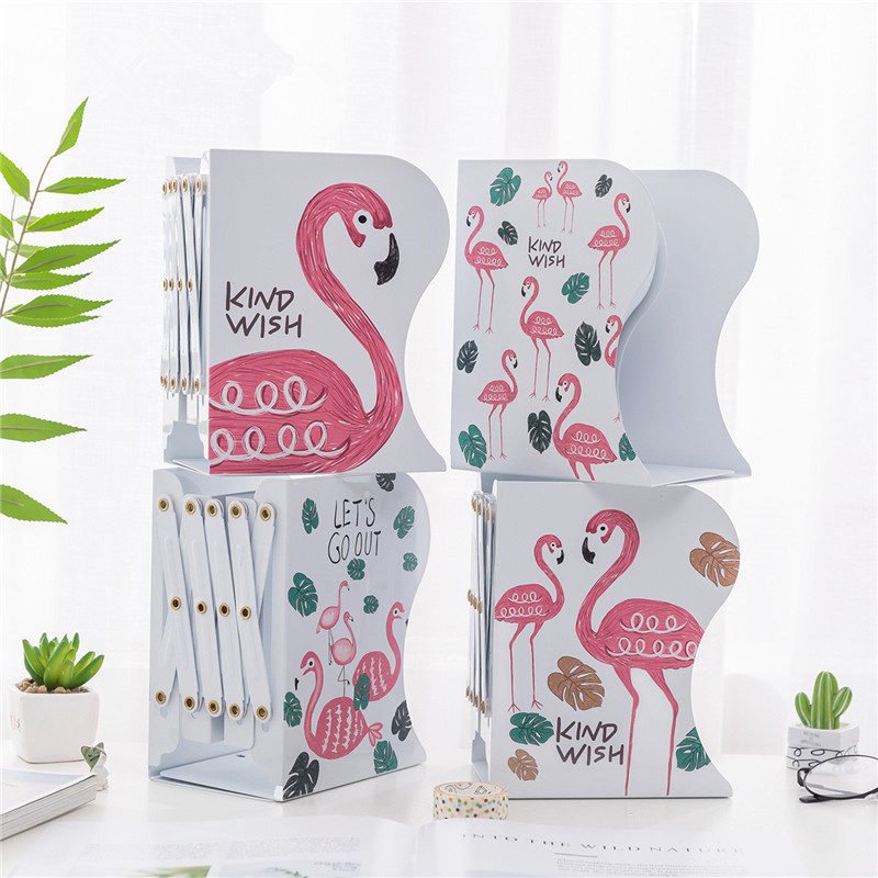 Телескопическая Подставка для книг с рисунком фламинго, офисный металлический ажурный креативный складной книжный стеллаж для хранения