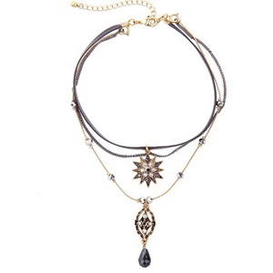 Mode Cuir Chaîne Bijoux En Pierre Pendentif En Forme De Larme Collier de Tour De Cou En Pierre Pour Les Femmes - Product Image 2