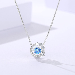Collier pendentif lune avec strass en cristal bleu, chaîne en argent 925 plaqué rhodium, bijoux romantiques pour femmes à porter au quotidien - Product Image 4