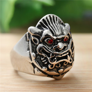 Men's <b>Silver</b> Lion Head <b>Ring</b> Prong <b>Set</b> Red Eyes Retro Punk Animal Design Jewelry Gift 27041 - Product Image 1