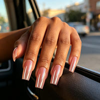 Faux ongles rose vif plaqués, forme cercueil, en ABS, couvrance totale avec colle pour salon de manucure