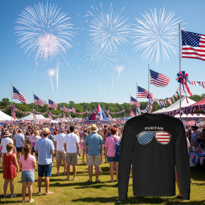 T-shirt puritana a maniche lunghe con design a occhiali da sole con bandiera americana - Product Image 3