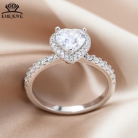 Bague EMEJEWE en argent 925 avec diamant de laboratoire en forme de cœur de 1 carat, sertie de griffes, certifiée IGI, unisexe, bande polie et lisse, pour mariage et anniversaire