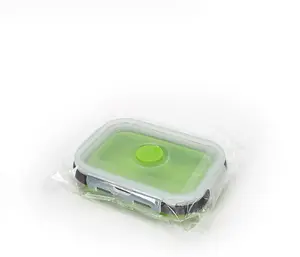 Peralatan makan silikon bebas Bpa, Set wadah penyimpanan makanan, kotak makan siang lipat untuk anak dengan tutup
